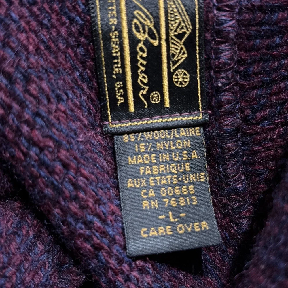 Vtg Eddie Bauer Wool Blend Sweater Mens Large Burgundy Blue Long Sleeve Pullover